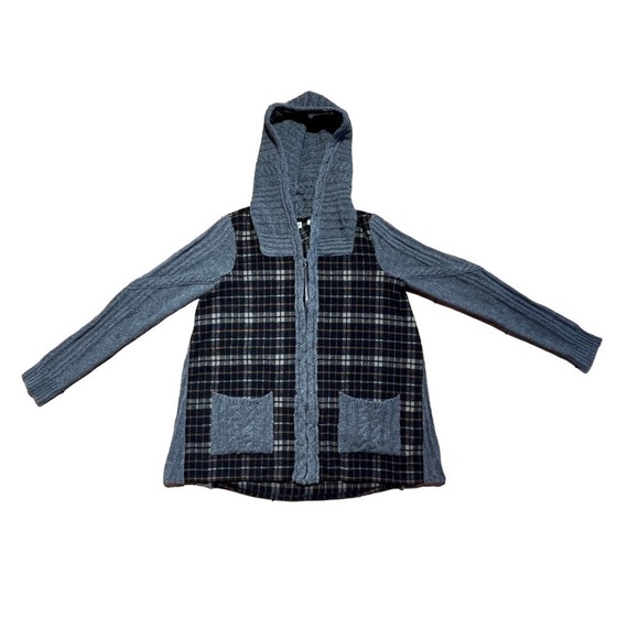 Anthropologie Moth Derry Plaid Cable Knit Sweater Full Zip Hooded Jacket Small S - Picture 1 of 6